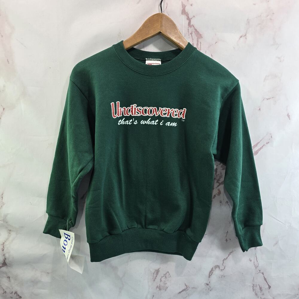 Vintage Sweatshirt Youth Large Green Crew Boys Kids Undiscovered NOS Deadstock
